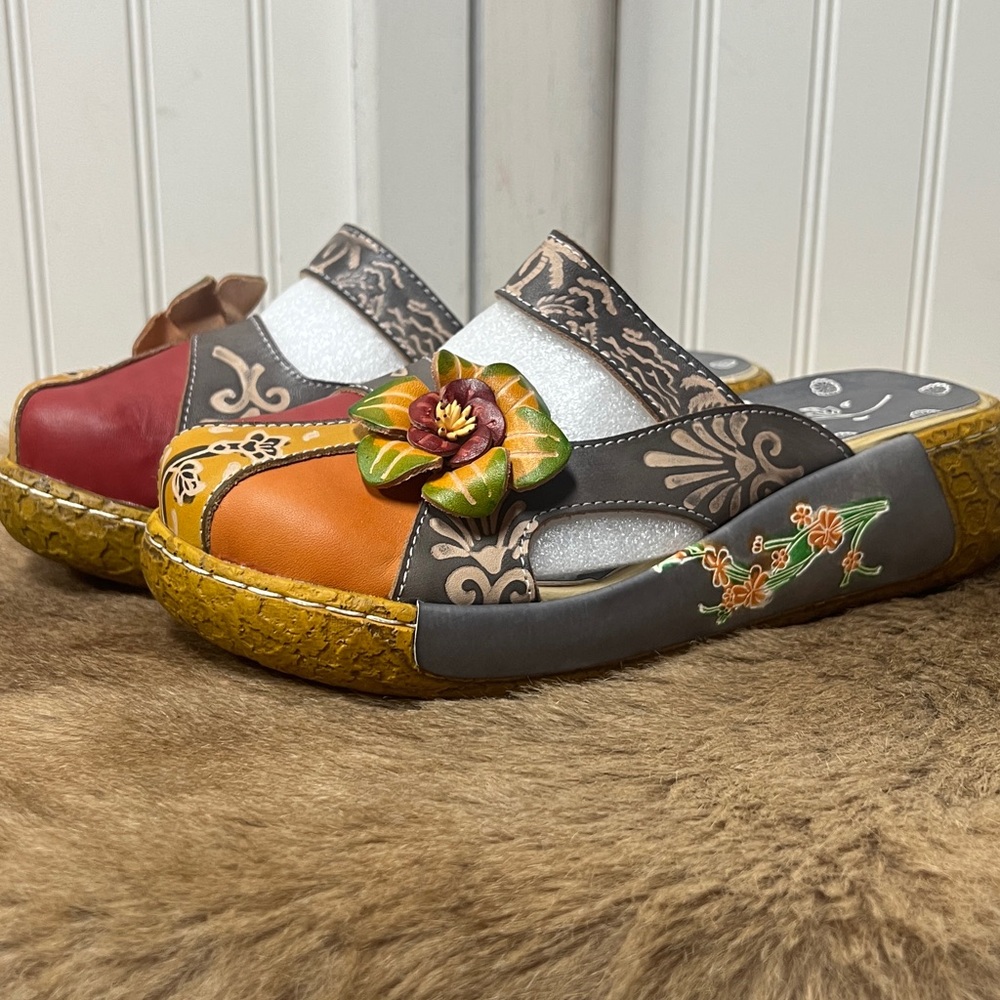 Boho Floral Clog Sandals 10 Hippie - Picture 4 of 9